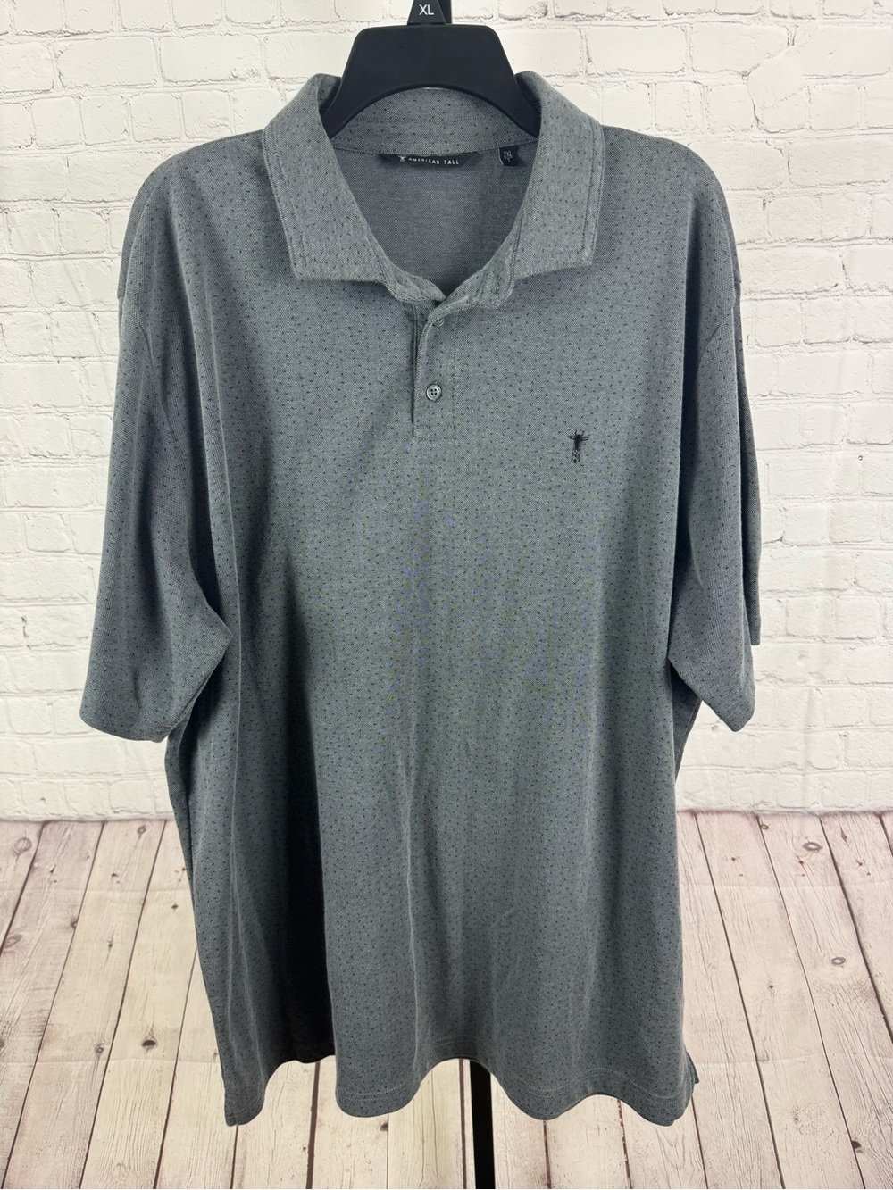 American Tall Men’s Polo Shirt Gray Textured Print Short Sleeve Size 2XL Tall